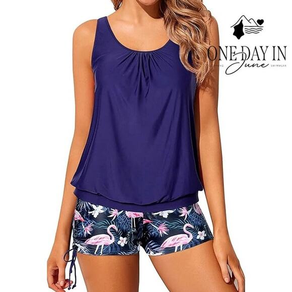 Yonique Blouson Boyshort Tankini Swimsuit Size M - Picture 1 of 6